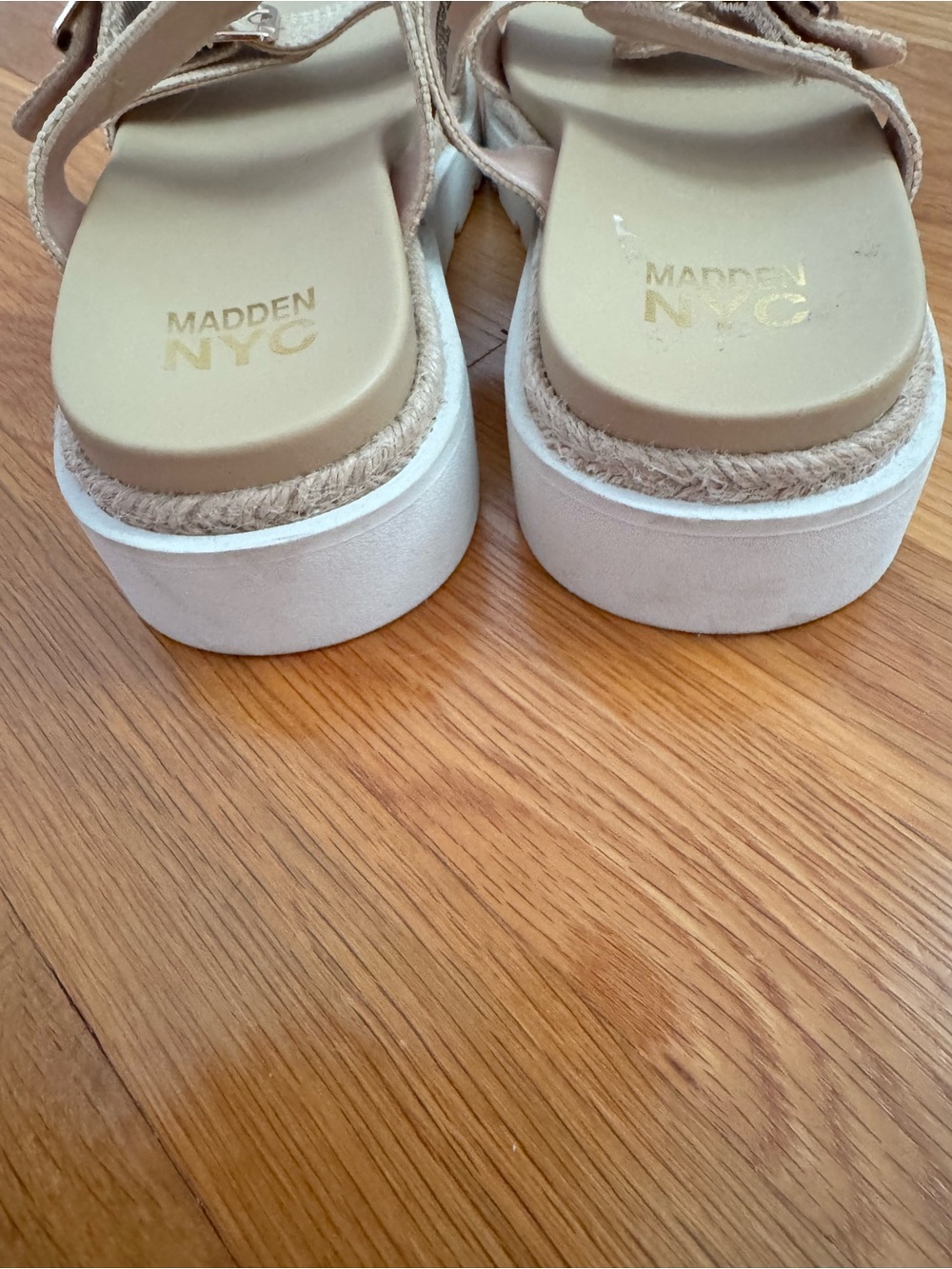 Madden NYC Natural Textured Double-Buckle Slide Sandals - Picture 2 of 5